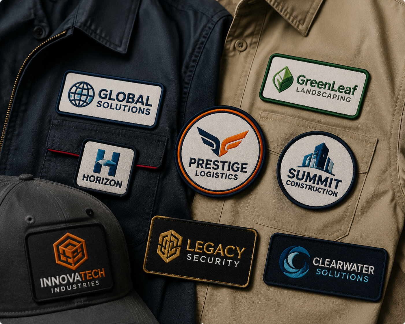 Custom corporate logo embroidered patches for uniforms and workwear by SG Patches