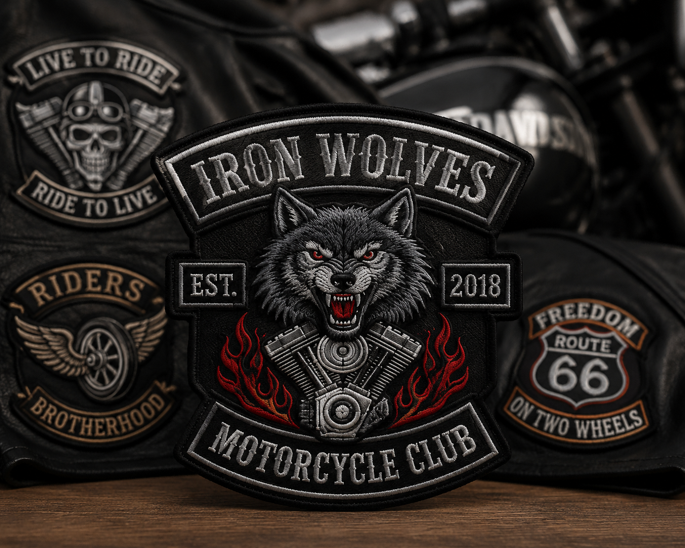 Custom motorcycle club embroidered patches with detailed stitching by SG Patches