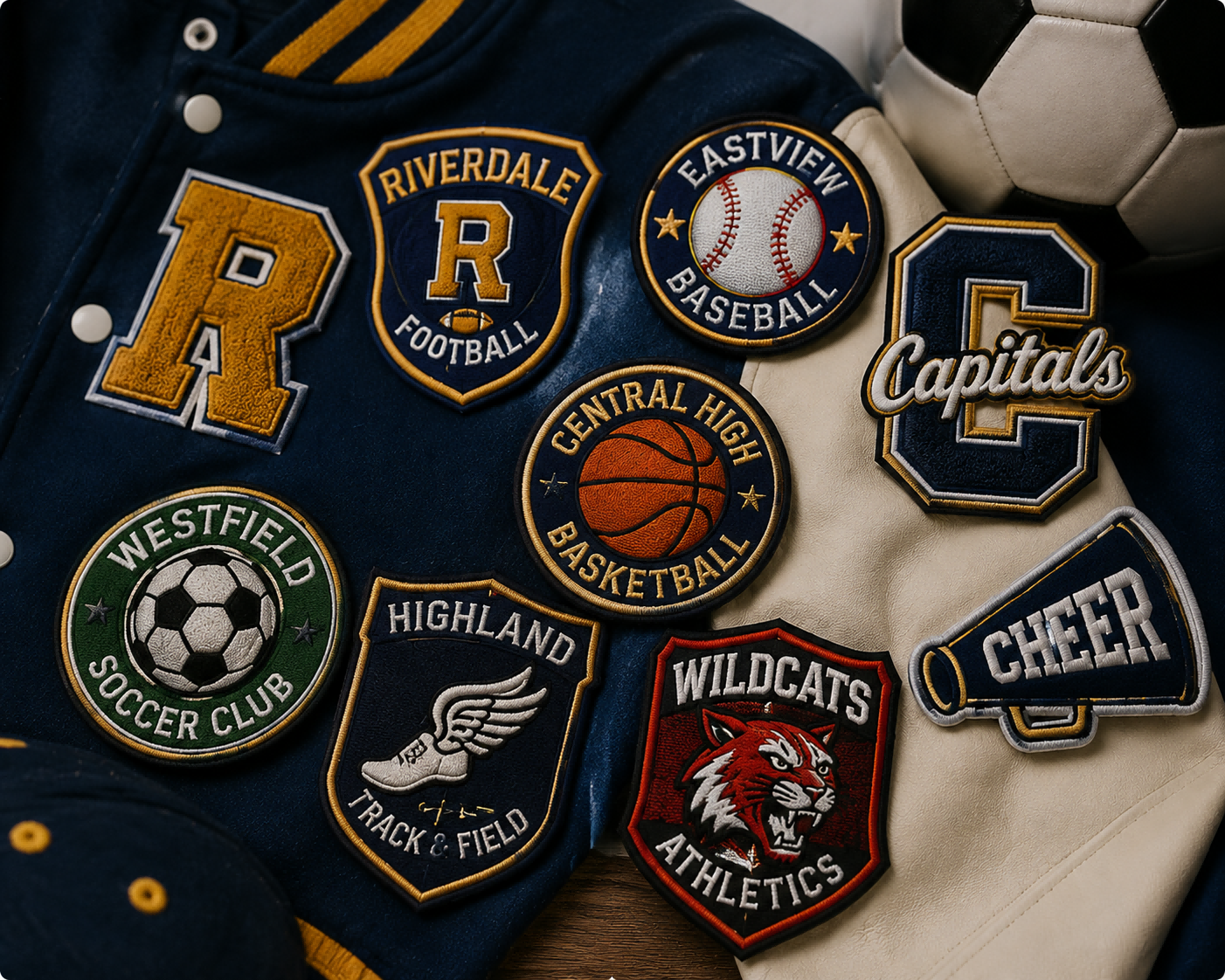 Custom embroidered sports team patches for schools and athletic organizations